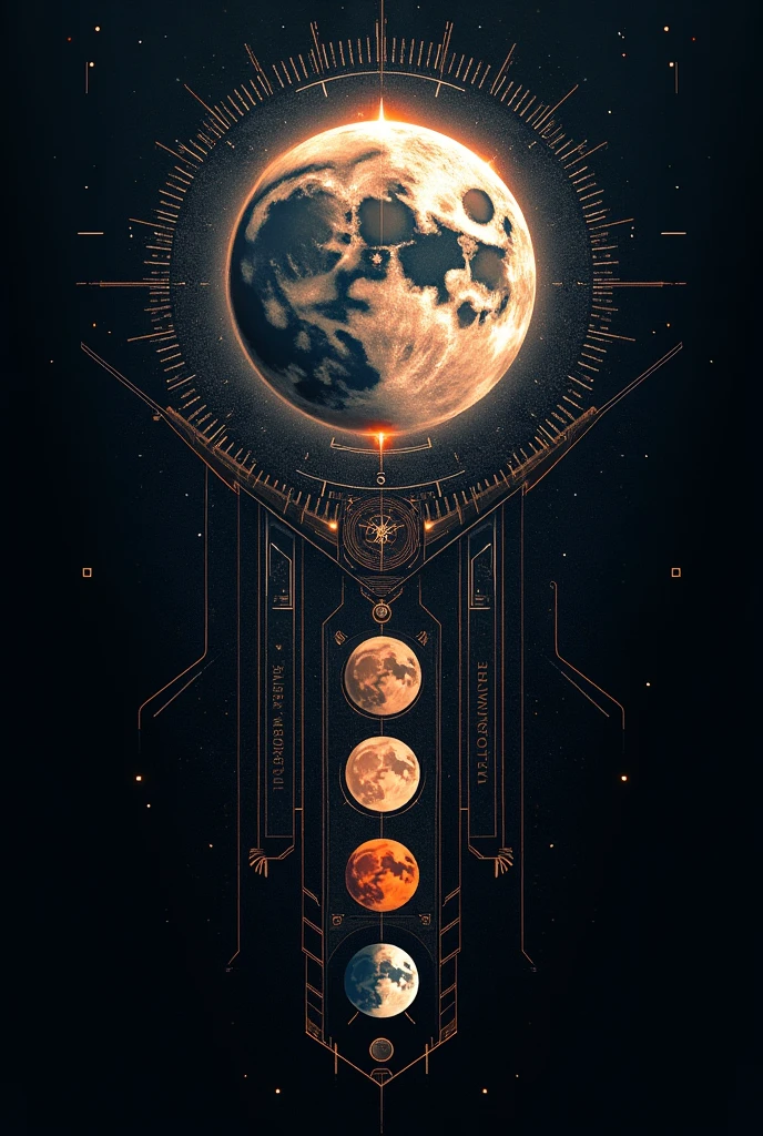 create an image with the moon phases, very futuristic for a tattoo