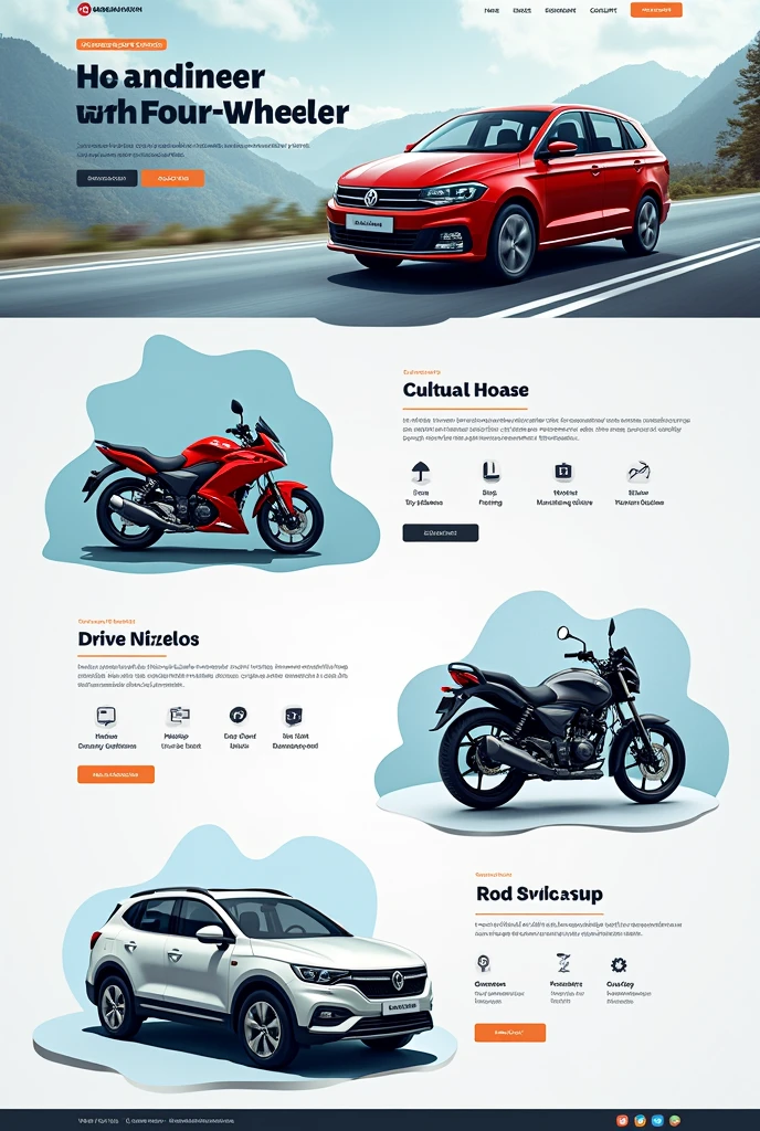 Give images for website design on buying and selling 2weelears and 4 wheelers
