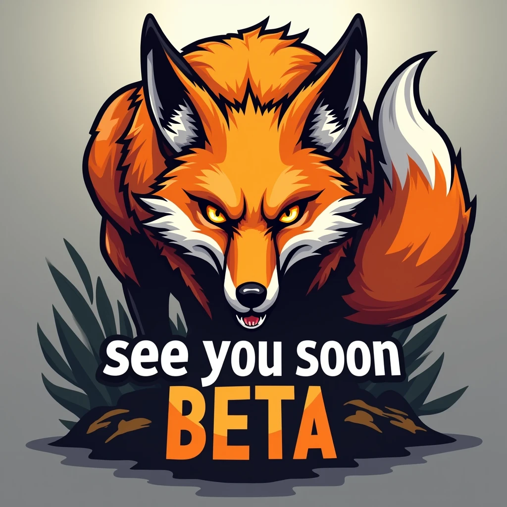 Fox
Logo for gaming
Feirce
With letter below :”see you soon beta”