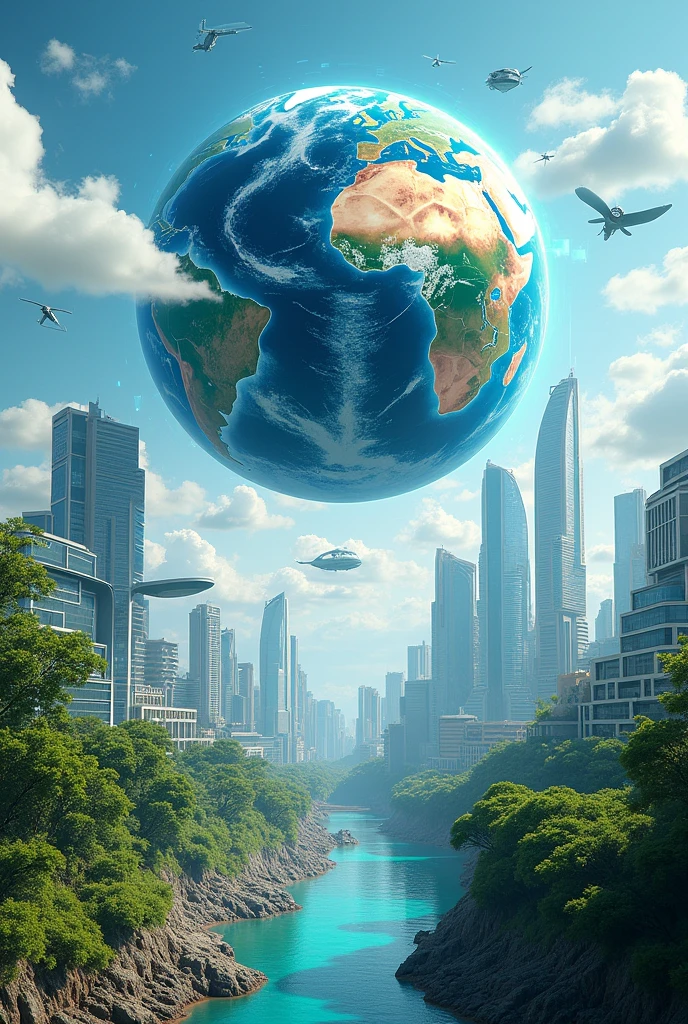 A poster making about what will be the earth or the city will look like 20 years from now on illustration 