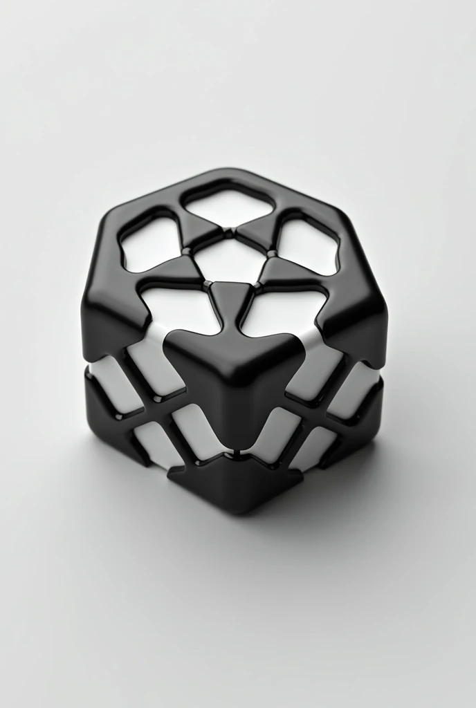 A candy with a wrapper like milk candies, but with a hexagonal shape like a benzene in 3d and in black and white
