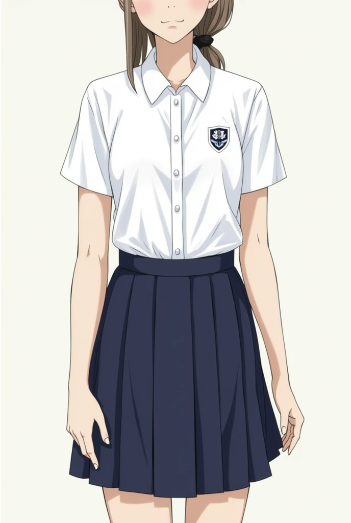 The school uniform for girls at Chonlathornwitthaya High School may look like this::
**shirt:**
- shirtเชิ้ตสีขาวแขนสั้น คอปก เนื้อผ้าบางเบาและโปร่งสบาย เหมาะสำหรับสภาพอากาศร้อน
- กระดุมสีขาวเรียงตามแนวกลางshirt
- สาบshirtสามารถมีตราสัญลักษณ์โรงเรียนปักที่หน้าอกด้านซ้าย
**skirt:**
- skirtพลีตสีกรมท่าหรือสีน้ำเงินเข้ม ความยาวประมาณเข่าหรือเหนือเข่าเล็กน้อย
- มีเข็มขัดสีดำหรือสีน้ำเงินเข้มเพื่อรัดเอว
**shoe:**
- shoeนักเรียนสีดำ คัชชูทรงเรียบง่าย
- ถุงเท้าสีขาวยาวถึงข้อเท้า
**decorations:**
- เข็มกลัดตราสัญลักษณ์โรงเรียนติดที่คอshirtด้านซ้าย
- หากเป็นนักเรียนระดับสูง อาจมีสายคาดเอวหรือโบว์สีประจำชั้นเรียนติดที่คอshirt
**Hair style:**
- Female students may have to tie their hair neatly or braid it if it is long. - Use black or dark blue ribbon to tie or tie the hair.