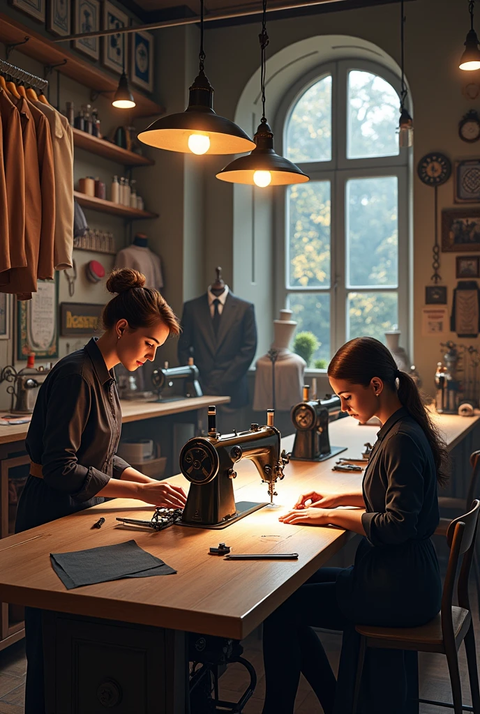 Create an image of a realistic tailoring workshop