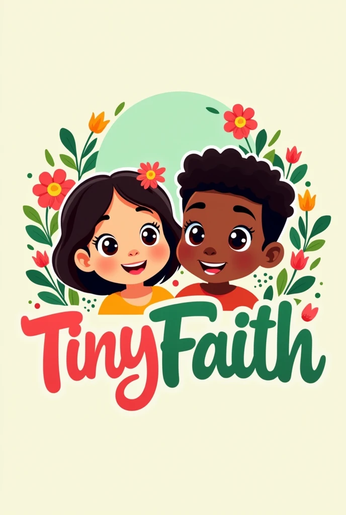 /imagine logo design pour une chaîne de dessin animé chrétien nommé TinyFaith sur le logo je veux des fleurs et si il faut rajouter des enfants met une fille un garçon noir et blanc de peau
Il faut qu’il y ait au moins un garçon et que le nom soit présent avec de la couleur (vert menthe, rose etc) que la fille soit blanche