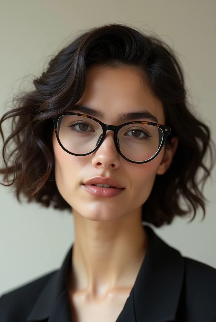 short hair curled with glasses