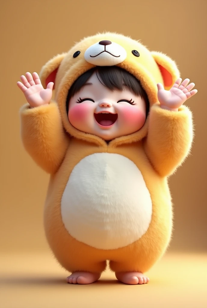 (girl),(()) ,3d images ,Highest quality 8K ,Chubby body shape,((Very fat)),Pink cheeks,podgy,Good mood, very happy,Gym is good,((Raise your hands to salute)),(Worship),Put on a stuffed animal costume,Balanced lighting,blurred background,Middle of the picture