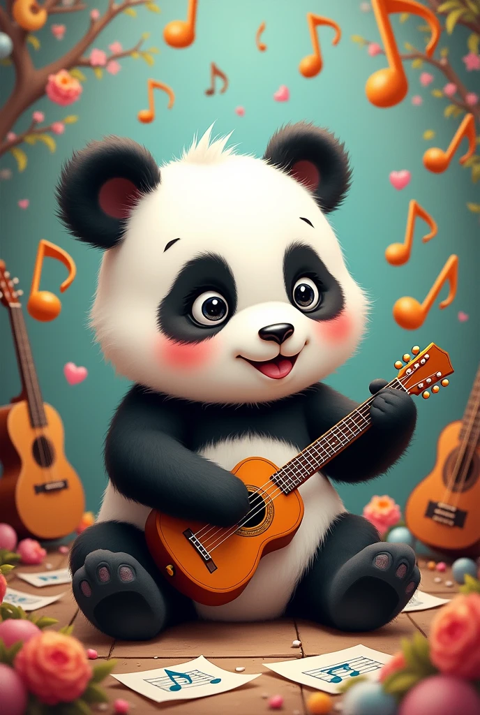 Create a cute panda si ging with musical background