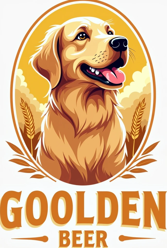 Create a logo for a brewery whose mascot is a golden retriever named goolden beer 