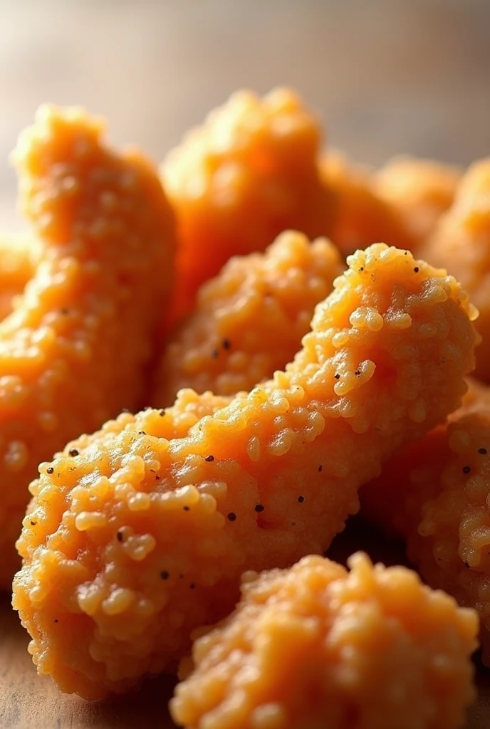 The toughness of the fried chicken looks delicious and realistic.