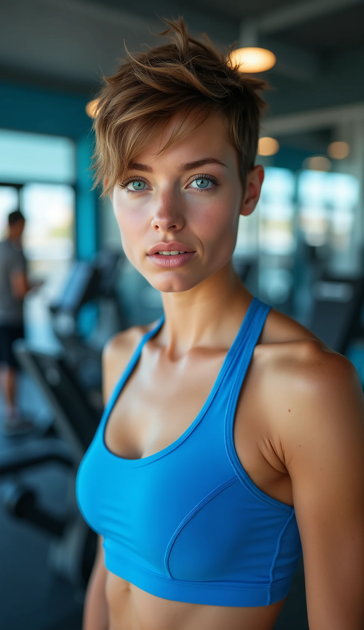 20 year younger gym girl with gym dress gym background images portrait size in blue eyes