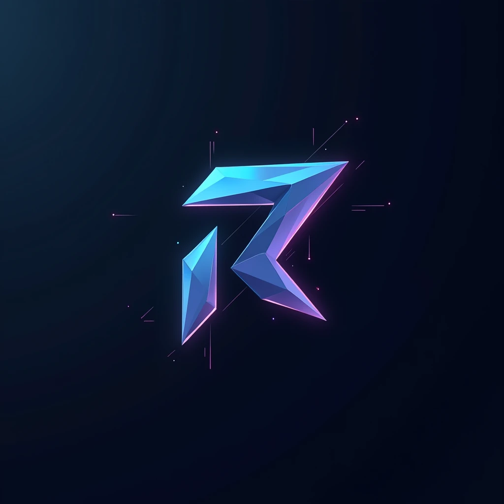 Produce a futuristic letter 'R' logo with a digital, tech-inspired style and sharp angles.
