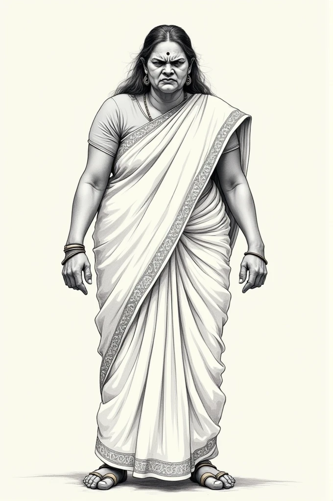 Angry Indian mother sketch entire body