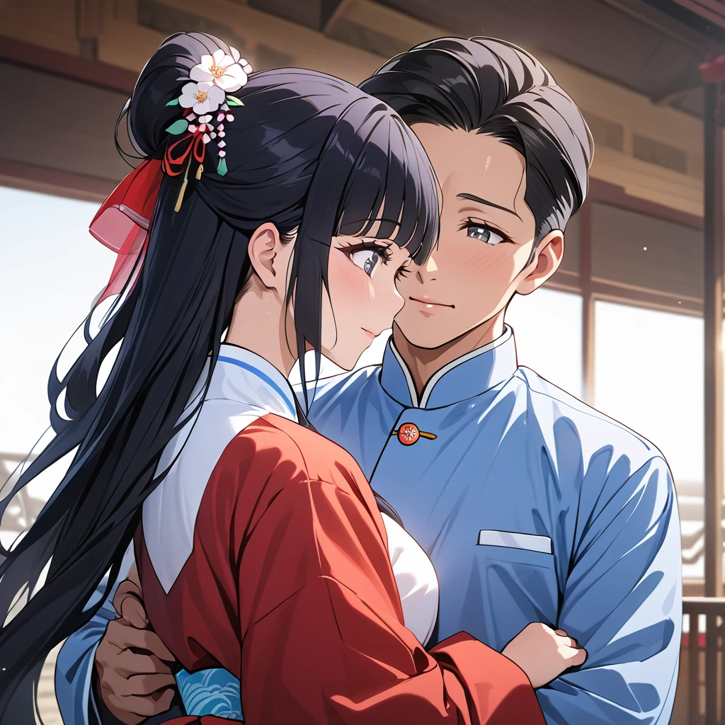 ((Highest quality)), ((masterpiece)), (detailed), （Perfect Face）、The woman is Reika Aoki with semi-long hair、The woman is wearing a North Korean traditional traditional dress and is getting married to a middle-aged North Korean man.