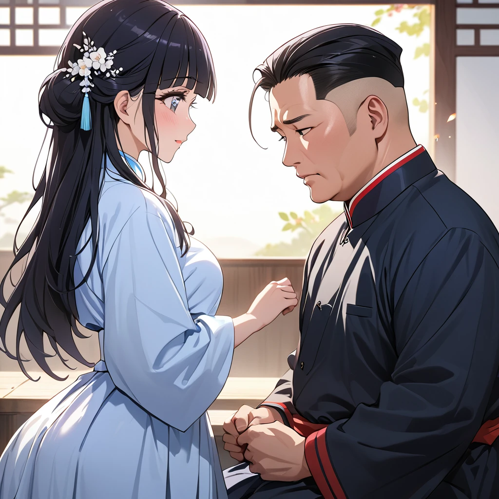 ((Highest quality)), ((masterpiece)), (detailed), （Perfect Face）、The woman is Reika Aoki with semi-long hair、The woman is wearing a North Korean traditional traditional dress and is getting married to a middle-aged North Korean man.