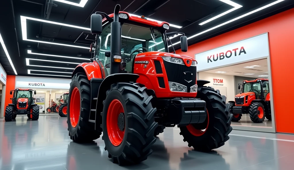 Kubota M7001 Series Tractors front side view in brand showroom