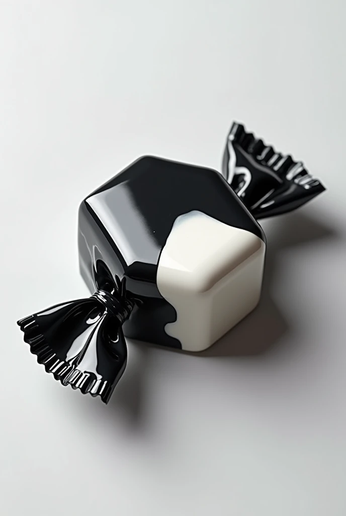 A candy with a wrapper like milk candies, but with a hexagonal shape in black and white