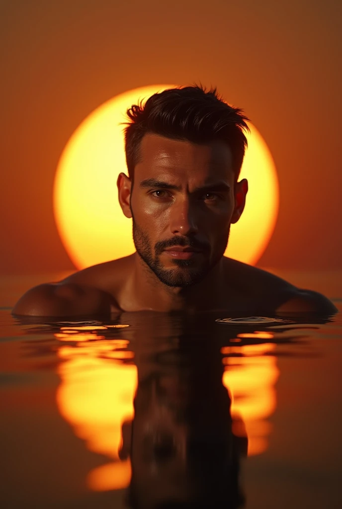 Make a man's reflection with sun in background