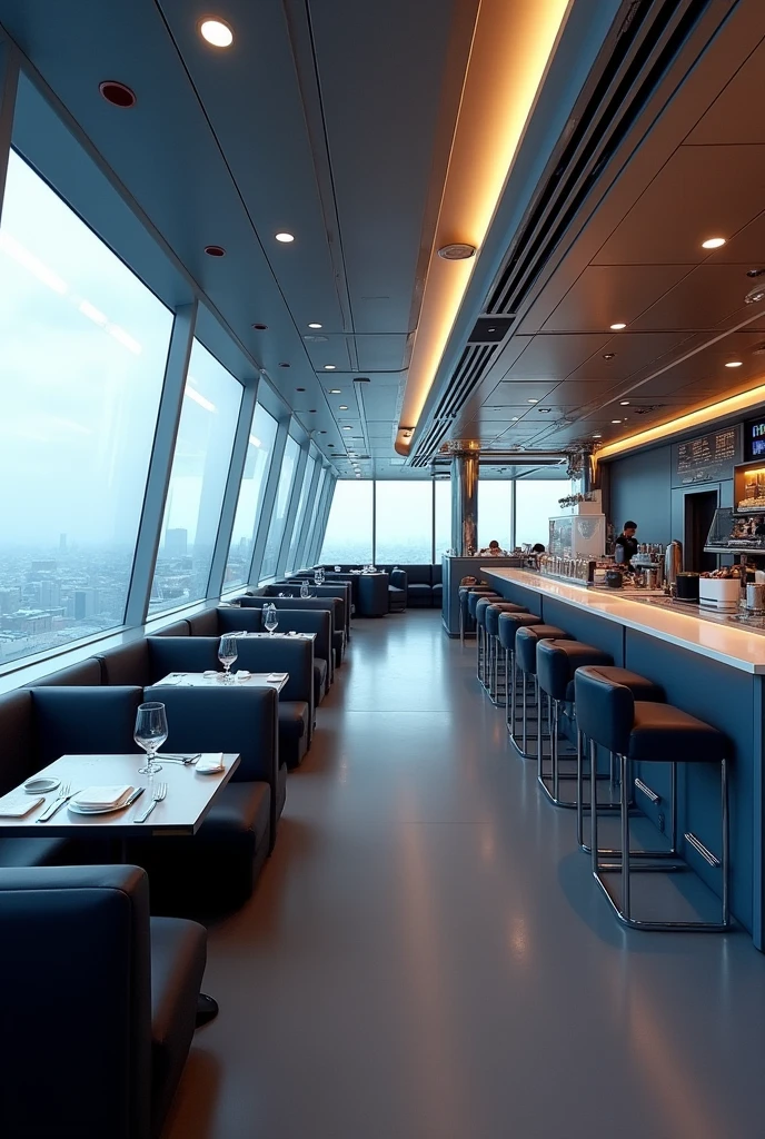 A picture of an airplane restaurant with no people in it