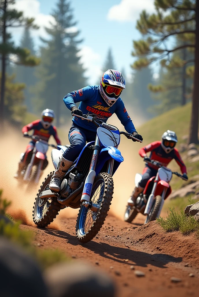 Make me a yamana yz competing against a honda crf and a honda tornado 250