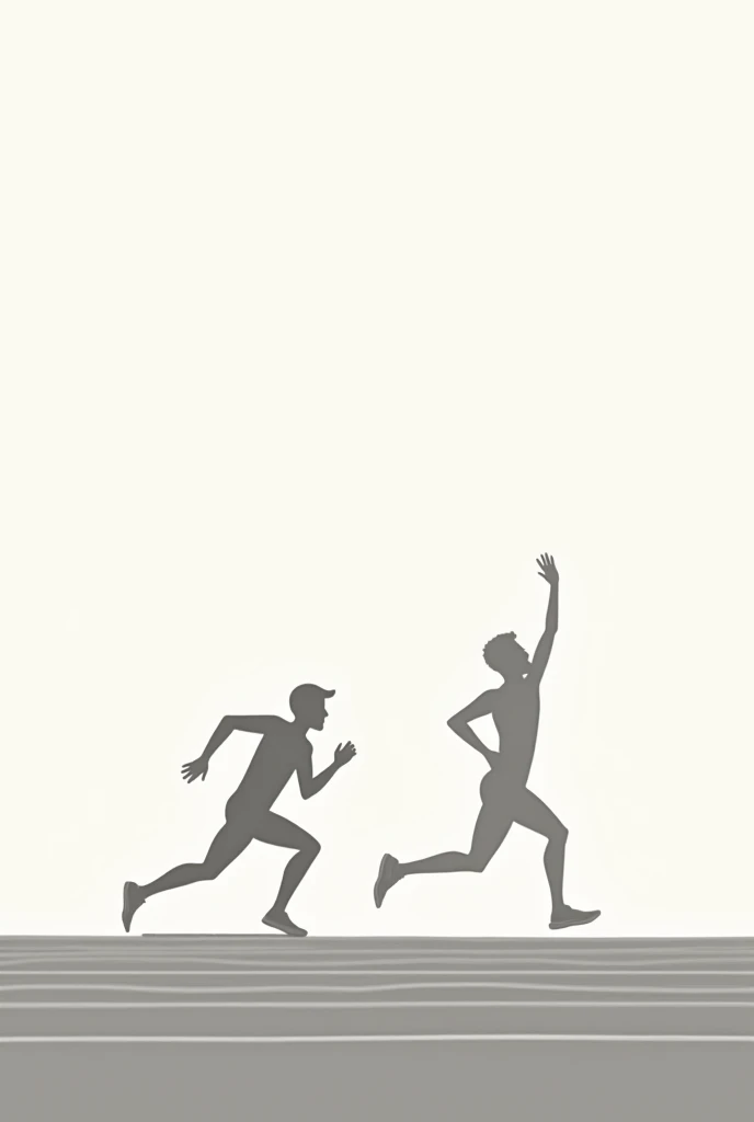 white background and small olympics logo with low transparency make a track at bottom and running 2 people and one won raised hand 