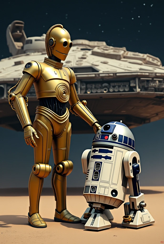C3PO and R2D2 ,Millennium Falcon from Star Wars
