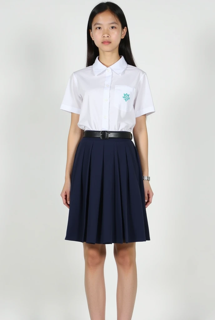 The school uniform for girls at Chonlathornwitthaya High School may look like this::
**shirt:**
- shirtเชิ้ตสีขาวแขนสั้น คอปก เนื้อผ้าบางเบาและโปร่งสบาย เหมาะสำหรับสภาพอากาศร้อน
- กระดุมสีขาวเรียงตามแนวกลางshirt
- สาบshirtสามารถมีตราสัญลักษณ์โรงเรียนปักที่หน้าอกด้านซ้าย
**skirt:**
- skirtพลีตสีกรมท่าหรือสีน้ำเงินเข้ม ความยาวประมาณเข่าหรือเหนือเข่าเล็กน้อย
- มีเข็มขัดสีดำหรือสีน้ำเงินเข้มเพื่อรัดเอว
**shoe:**
- shoeนักเรียนสีดำ คัชชูทรงเรียบง่าย
- ถุงเท้าสีขาวยาวถึงข้อเท้า
**decorations:**
- เข็มกลัดตราสัญลักษณ์โรงเรียนติดที่คอshirtด้านซ้าย
- หากเป็นนักเรียนระดับสูง อาจมีสายคาดเอวหรือโบว์สีประจำชั้นเรียนติดที่คอshirt
**Hair style:**
- Female students may have to tie their hair neatly or braid it if it is long. - Use black or dark blue ribbons to tie or tie the hair. This uniform is designed to look neat, polite and reflects the orderliness of female students in the school.
