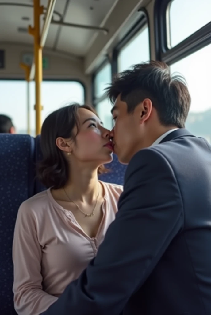 NSFW,A Japanese girl was sitting on a bus seat.、(A man gave her a deep throat)