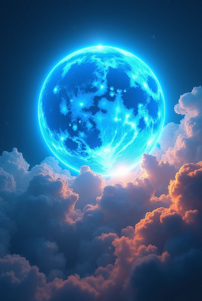 Blue sun behind a beautiful blue and orange space