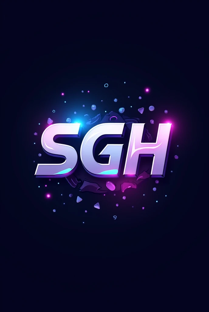 crée moi un autre logo pour le site Sanso Gaming House avec les lettres S G H et un clavier en arrière plan en petit juste derrière les lettres et plein d’étincelles bleu rose violet autour