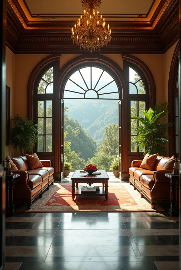 (photorealism:1.2), Generate the interior of a luxurious estate in the department of Valle del Cauca Colombia, It has to look like it was taken by a cell phone, make it more realistic but look like it was taken from an iPhone and you're looking outwards
