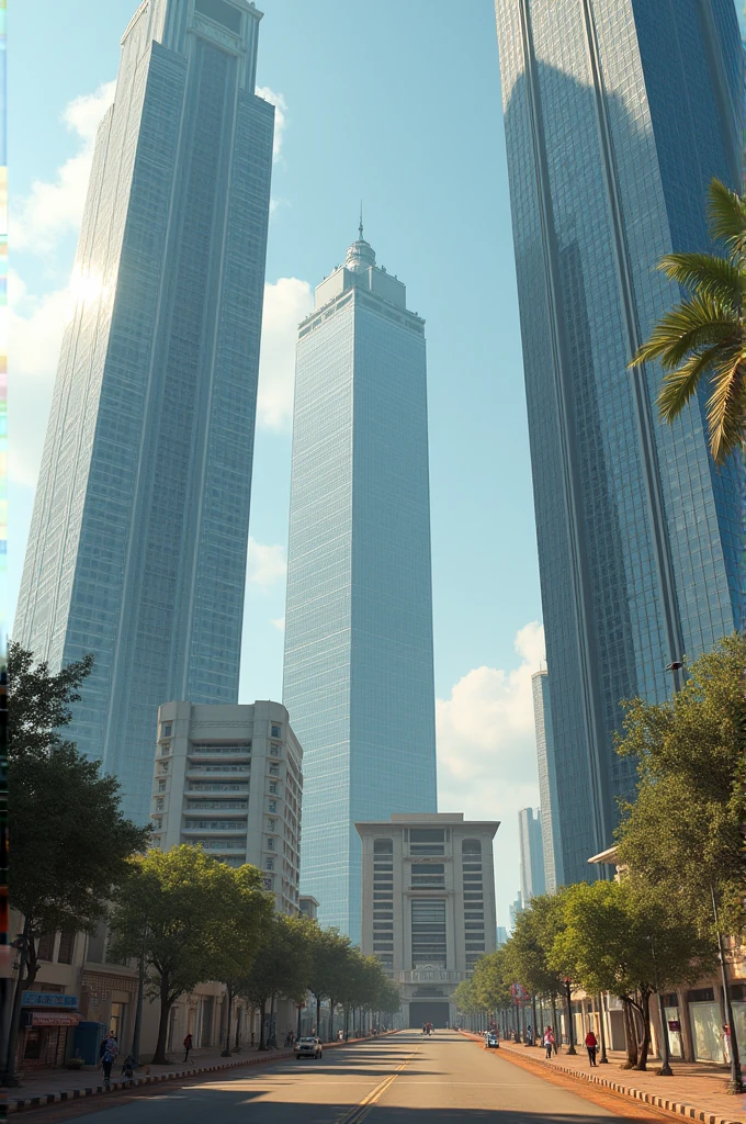 A constructions in africa with a tall buildings and a short building that indicates a difficult situation
