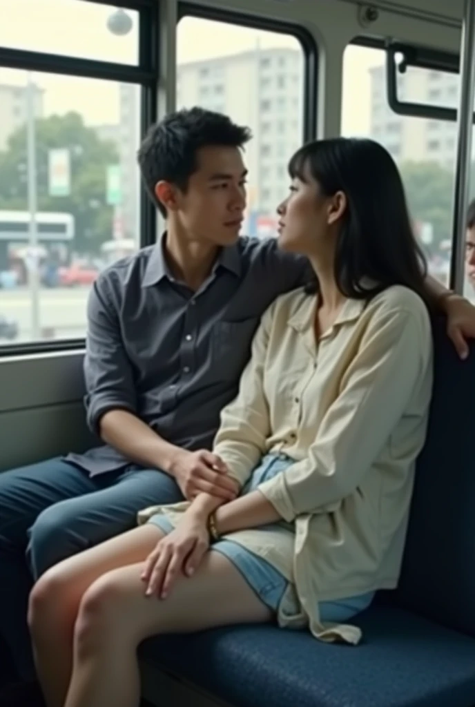 NSFW,A Japanese girl was sitting on a bus seat,(A man gave her a deep throat)