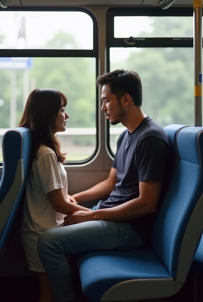NSFW,A Japanese girl was sitting on a bus seat,(A man gave her a deep throat)