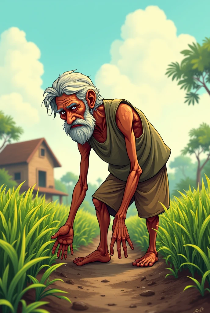 Old poor Kishan apne khero me kam krta hua cartoon character me