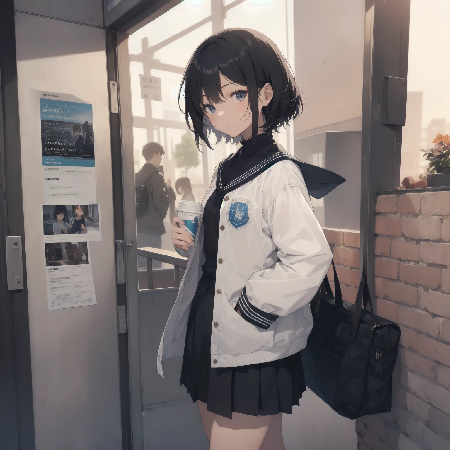 ultra-absurdres-Top quality by artist God, ultra-detailed, high resolution, anime moe artstyle, best anime 8k konachan wallpaper, pixiv contest winner, pool:2810, perfect anatomy,break, 1girl, (Please draw a girl walking sleepily to school alone. )break,(Solo,little female,:1.3),Full limbs, ,a junior high school student, (very short hair), short cut, flat chest, , small butt, small black eyes, beautiful detailed eyes, well-proportioned iris and pupils, expressive eyes, highres detailed hair, soft expression, salor school_uniform, sailor collar, serahuku, bow, pleated skirt,(Detailed Lighting), (Detailed background), in the School commute route. break,super detailed skin, Best cinematic lighting powered by famous artist, 8k,beauty illustration,photoshop_(medium),very aesthetic,break,((artist:merunyaa )), artist:clamp ,artist:carnelian ,artist:kantoku ,