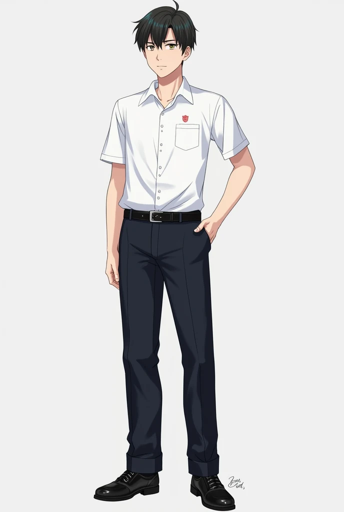 The male student uniform for Chonlathornwitthaya High School may look like this::

**shirt:**
- shirtเชิ้ตสีขาวแขนสั้น คอปก เนื้อผ้าโปร่งสบายเหมาะสำหรับสภาพอากาศร้อน
- กระดุมสีขาวเรียงตามแนวกลางshirt
- มีกระเป๋าshirtที่หน้าอกด้านซ้าย โดยอาจมีตราสัญลักษณ์โรงเรียนปักอยู่ที่กระเป๋า

**trousers:**
- trousersนักเรียนสีดำหรือสีน้ำเงินเข้ม ความยาวปกติคลุมถึงข้อเท้า ทรงกระบอกหรือทรงขาเล็กขึ้นอยู่กับมาตรฐานของโรงเรียน
- มีเข็มขัดหนังสีดำหรือสีน้ำเงินเข้มพร้อมหัวเข็มขัดที่มีตราสัญลักษณ์โรงเรียน

**shoe:**
- shoeนักเรียนสีดำ ทรงเรียบง่ายแบบผูกเชือก
- ถุงเท้าสีขาวยาวถึงข้อเท้า

**decorations:**
- เข็มกลัดตราสัญลักษณ์โรงเรียนติดที่คอshirt
- นักเรียนชายอาจต้องสวมเนคไทสีประจำโรงเรียนในวันที่มีพิธีการหรือวันสำคัญ

**Hair style:**
- Hair styleต้องเรียบร้อย ไม่ยาวเกินไป และห้ามทำสีที่ไม่เป็นธรรมชาติ

เครื่องแบบนักเรียนชายนี้ออกแบบมาให้ดูเรียบร้อย สะอาดตา และสะท้อนถึงความเป็นระเบียบเรียบร้อยของนักเรียนชายในโรงเรียนค่ะ