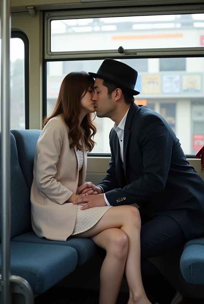 NSFW,A Japanese girl was sitting on a bus seat,(A man cums on her face)