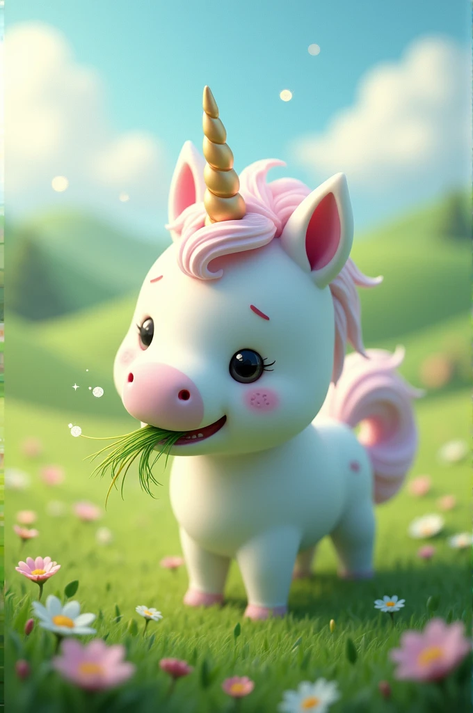 Unicorn lopping with grass in its mouth