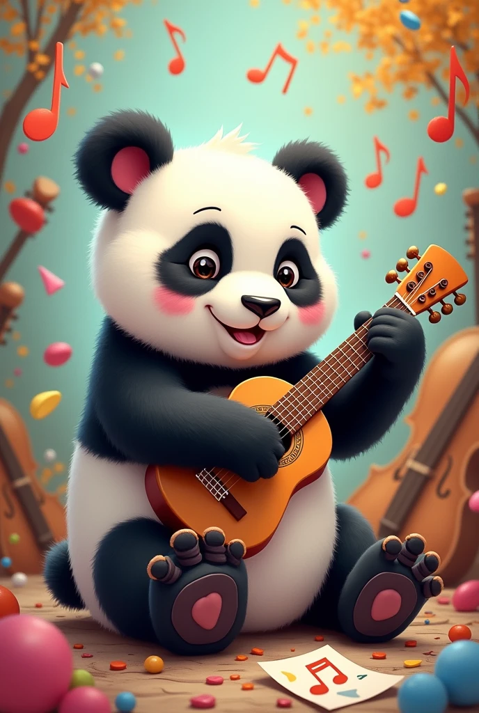Create a cute panda si ging with musical background