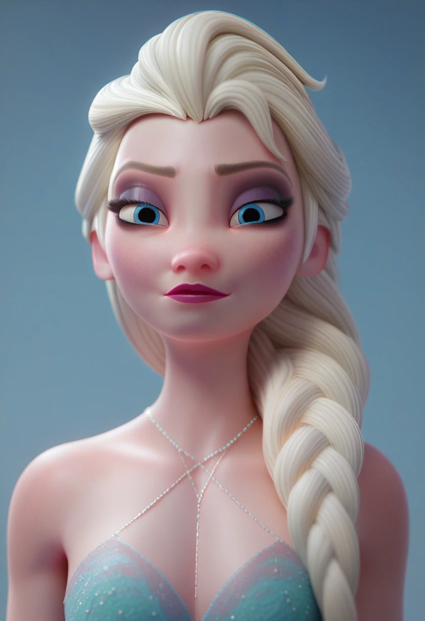 3D well fed ,Tall sullen Elsa skinny face, fullbodyimage ,delicate triangle body shape,