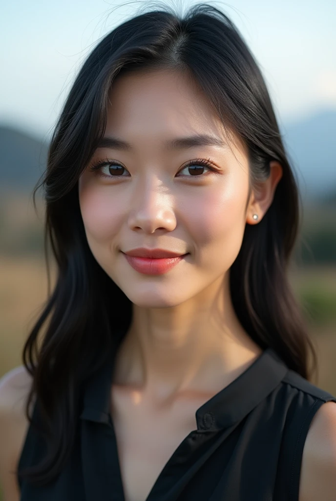 You are a professional photographer。Highest quality, masterpiece, Ultra-high resolution, (Realistic),Landscape、RAW Photos, Japanese women、eye: 大きくて明るいeyeをしており、The double eyelids are characteristic、eye尻が少し上がっている。
nose: 高くて整ったnose筋を持っている。
mouth: With plump lips、When you smile, the corners of your mouth turn up.、Make a bright impression。
Face shape: With a sharp face line、Has a slightly oval face。
skin: 明るく健康的なskin色で、skinがとても滑らかで透明感がある。
Hairstyle: There is a lot of black hair、Depending on the role, she tries out different styles and colors.。Most of the hair is straight.、Usually a little longer than shoulder length。
Eyebrow: ナチュラルで少し太めのEyebrowが、It emphasizes her soft impression.。
Contour: A well-balanced face、エレガントで女性らしいContourをしている。