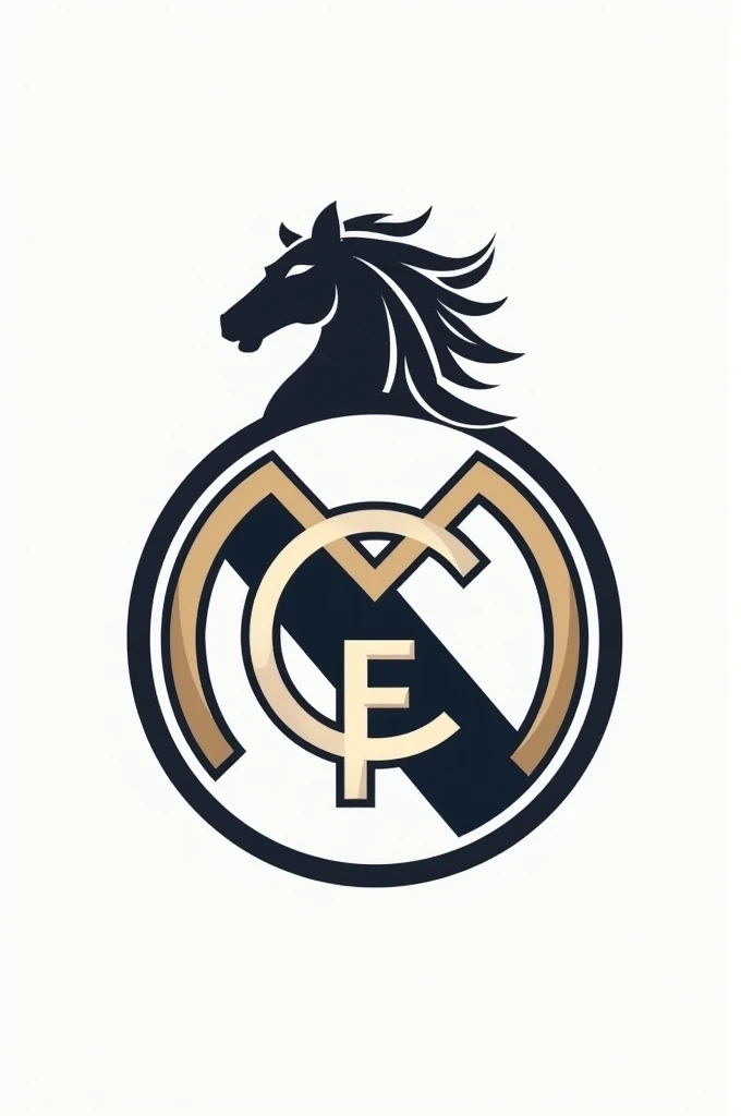 Create a logo that contains the initials RS and can be seen in the outline, that has a horse in the middle and that has similarities with the Real Madrid logo
