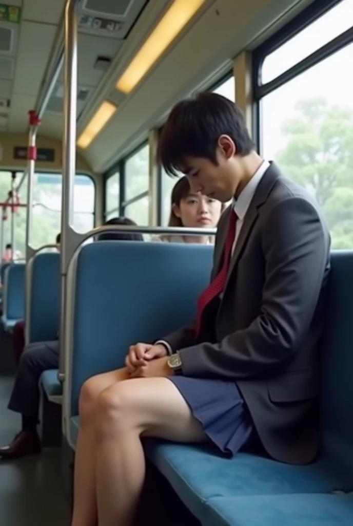 NSFW,A Japanese  girl was sitting on a bus seat,(A man cums on her face)