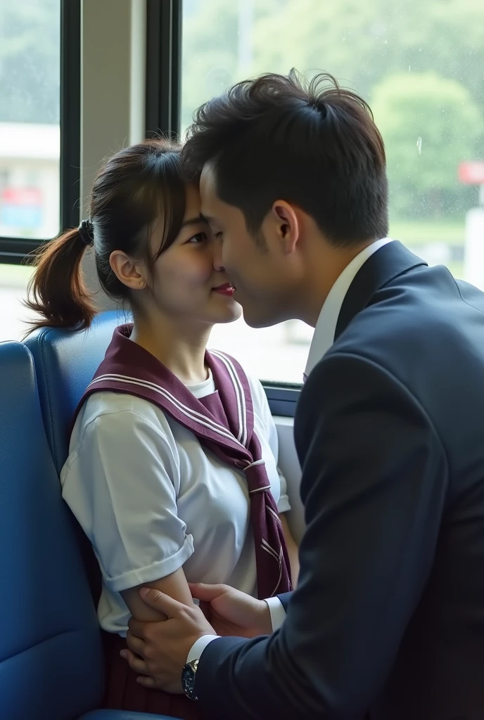 NSFW,A Japanese girl was sitting on a bus seat,(A man cums on her face)