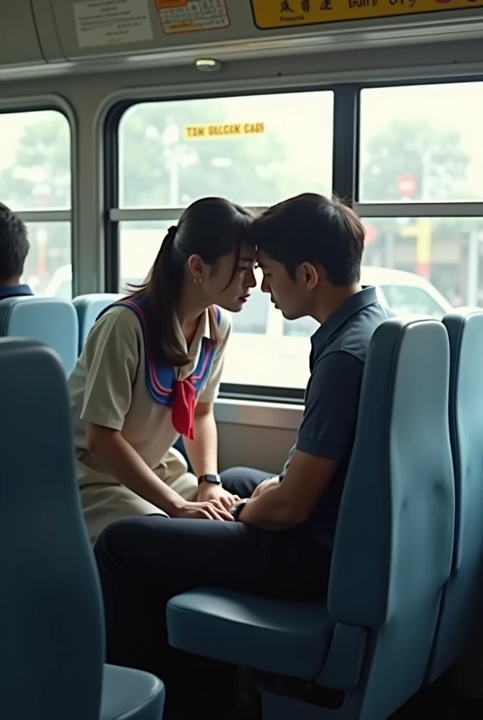 NSFW,A Japanese girl was sitting on a bus seat,(A man cums on her face)