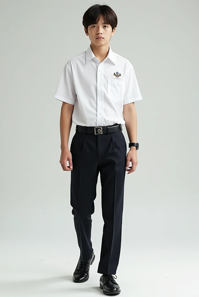 The male student uniform for Chonlathornwitthaya High School may look like this::
**shirt:**
- shirtเชิ้ตสีขาวแขนสั้น คอปก เนื้อผ้าโปร่งสบายเหมาะสำหรับสภาพอากาศร้อน
- กระดุมสีขาวเรียงตามแนวกลางshirt
- มีกระเป๋าshirtที่หน้าอกด้านซ้าย โดยอาจมีตราสัญลักษณ์โรงเรียนปักอยู่ที่กระเป๋า
**trousers:**
- trousersนักเรียนสีดำหรือสีน้ำเงินเข้ม ความยาวปกติคลุมถึงข้อเท้า ทรงกระบอกหรือทรงขาเล็กขึ้นอยู่กับมาตรฐานของโรงเรียน
- มีเข็มขัดหนังสีดำหรือสีน้ำเงินเข้มพร้อมหัวเข็มขัดที่มีตราสัญลักษณ์โรงเรียน
**shoe:**
- shoeนักเรียนสีดำ ทรงเรียบง่ายแบบผูกเชือก
- ถุงเท้าสีขาวยาวถึงข้อเท้า
**decorations:**
- เข็มกลัดตราสัญลักษณ์โรงเรียนติดที่คอshirt
- นักเรียนชายอาจต้องสวมเนคไทสีประจำโรงเรียนในวันที่มีพิธีการหรือวันสำคัญ
**Hair style:**
- Hair styleต้องเรียบร้อย ไม่ยาวเกินไป และห้ามทำสีที่ไม่เป็นธรรมชาติ
เครื่องแบบนักเรียนชายนี้ออกแบบมาให้ดูเรียบร้อย สะอาดตา และสะท้อนถึงความเป็นระเบียบเรียบร้อยของนักเรียนชายในโรงเรียนค่ะ