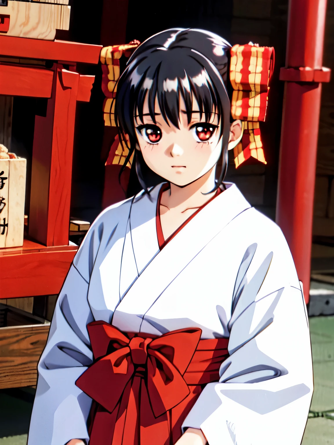((narusawa)), girl, alone, (Shrine maiden), (White kimono), (Red Hakama Skirt), (Long skirt)