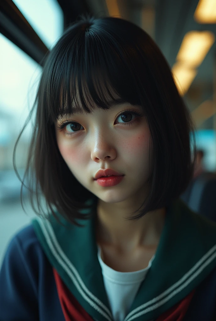 a japanese girl sitting on a bus seat, man ejaculating on her face, photorealistic, 8k, ultra-detailed, masterpiece, realistic, vivid colors, beautiful detailed eyes, beautiful detailed lips, extremely detailed face, intricate details, hyper realistic, cinematic lighting, dramatic shadows, stunning composition, intense atmosphere, highly detailed skin, exquisite facial features, volumetric lighting, raytraced global illumination, physically-based rendering, professional digital art