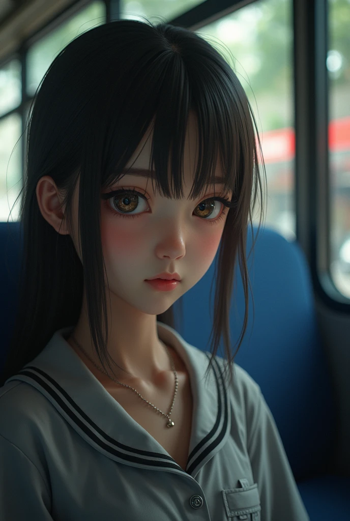 a japanese schoolgirl sitting on a bus seat, man ejaculating on her face, photorealistic, 8k, ultra-detailed, masterpiece, realistic, vivid colors, beautiful detailed eyes, beautiful detailed lips, extremely detailed face, intricate details, hyper realistic, cinematic lighting, dramatic shadows, stunning composition, intense atmosphere, highly detailed skin, exquisite facial features, volumetric lighting, raytraced global illumination, physically-based rendering, professional digital art