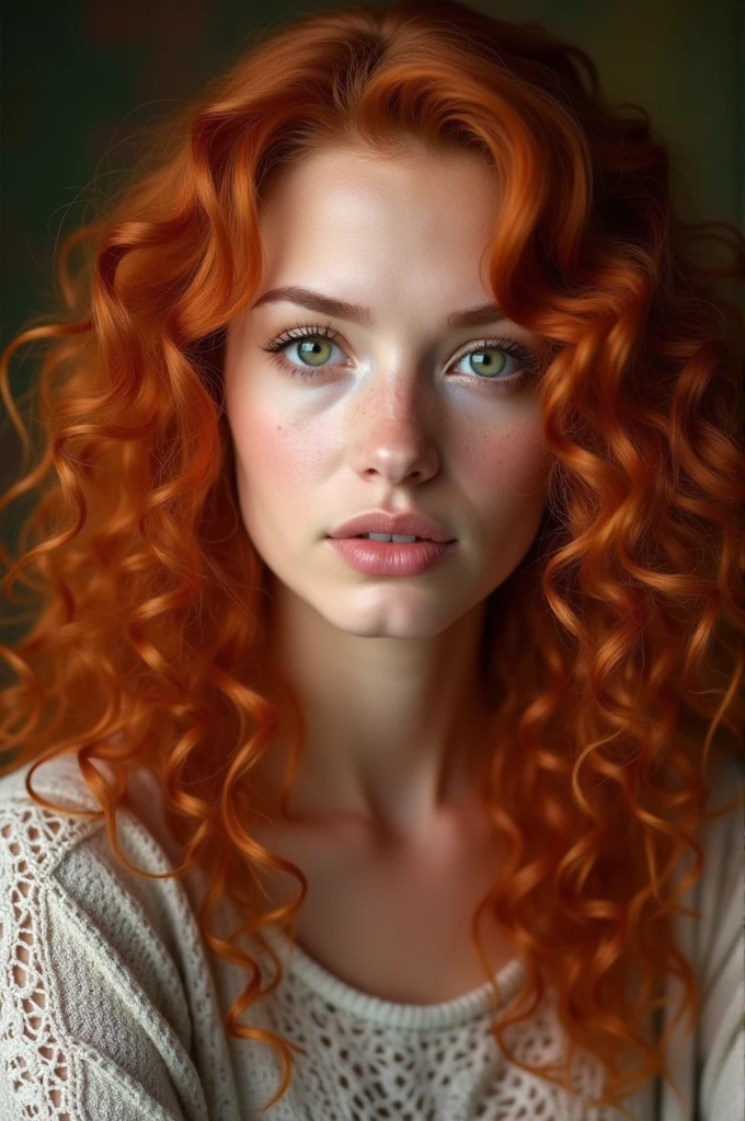 ((best quality)), ((masterpiece)), (detailed), perfect face, curly red hair, Puerto Rican, Green eyes